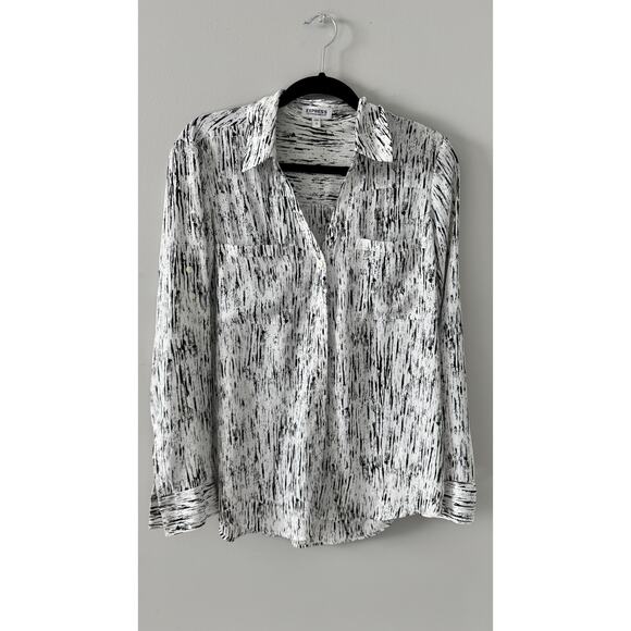 Express Portofino Shirt – Black & White Abstract Print – Size large - Picture 1 of 4